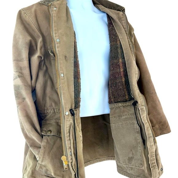 CARHARTT VTG 90s Distressed Canvas Blanket Lined Barn Chore Jacket Brown XL USA - Picture 2 of 16